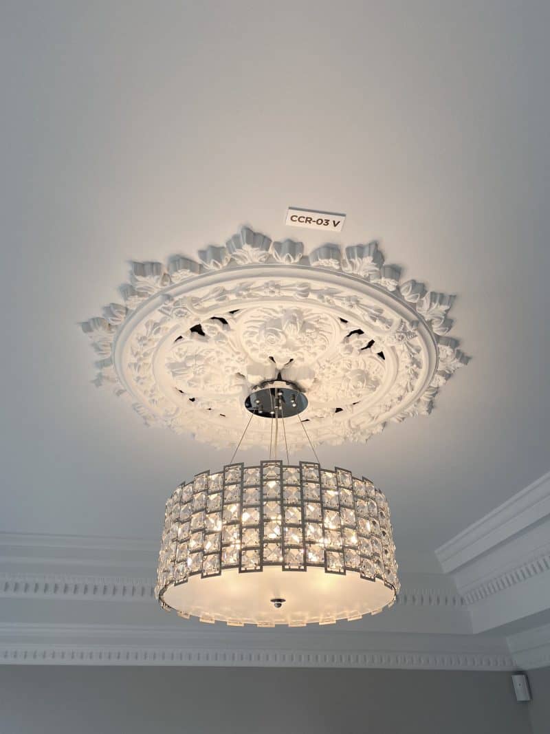 LS-07 Giotto 6 light Chrome Crystal Pendant with Frosted Glass Bottom