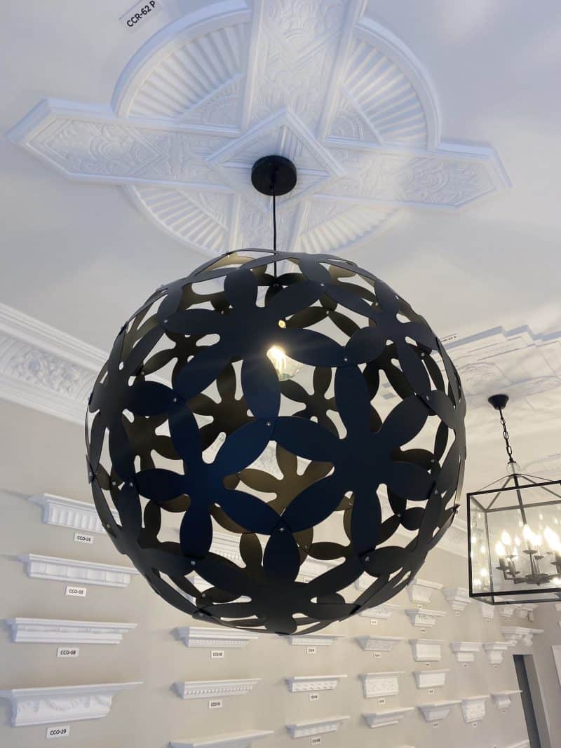 LS-20 Blossom 1 light All Black Wood Veneer Ball Pendant