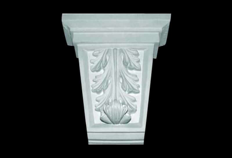 Curled Acanthus Leaf Truss Keystone with Square Cap in Cement